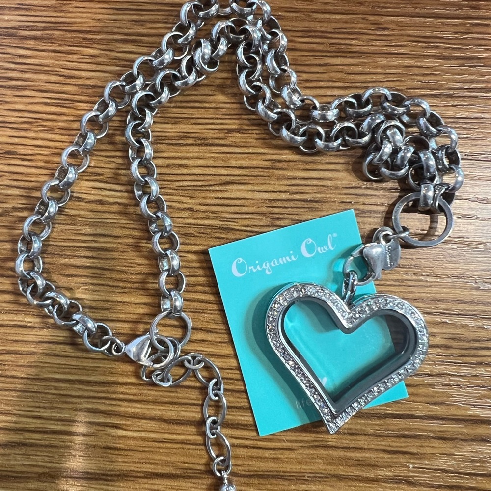 Origami Owl Silver Heart Locket Necklace